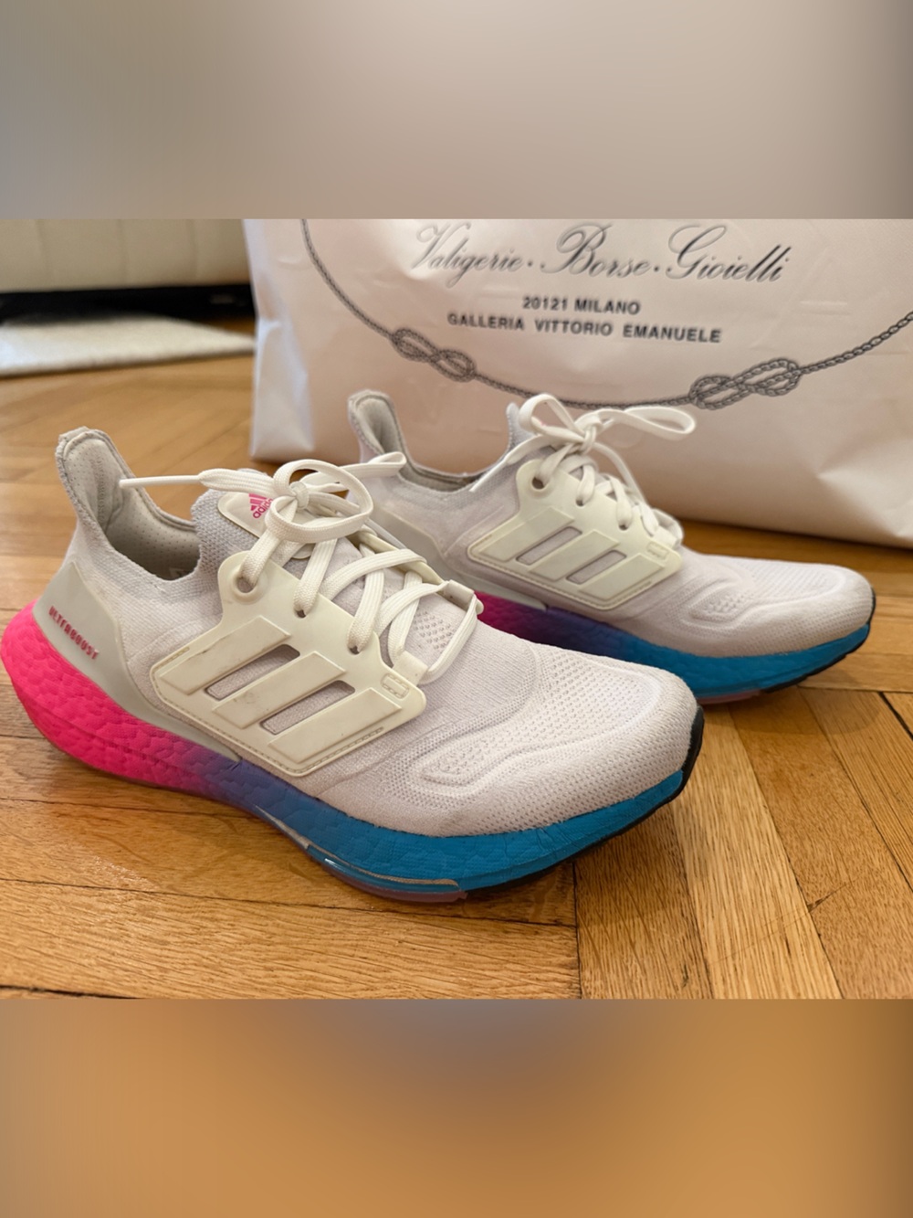 adidas Ultraboost | Women’s Knit Running Shoes with Pink-to-Blue Gradient Sole
